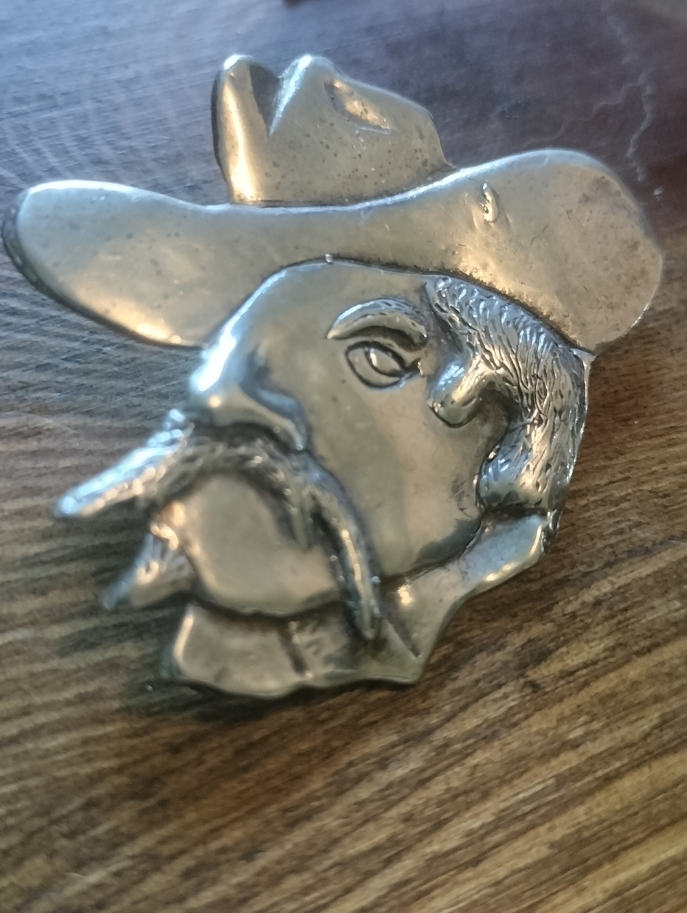 Vintage, Rare, Large Cowboy Head Pendant/Brooch + Earrings Sterling